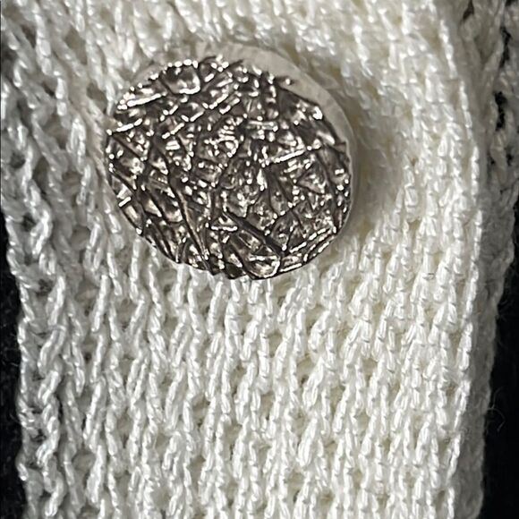 BloomChic Black Eyelet Knit White trim Scalloped ahem Cardigan Sweater US 14-16 - Picture 4 of 9